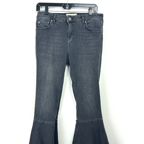 Free People Womens Black Ruffle Denim Flare Bell Bottom Jeans Size 29 1192R2 - Picture 9 of 12